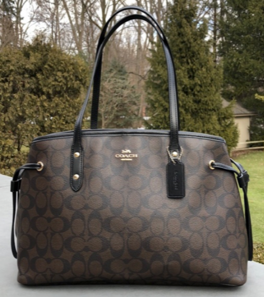 Coach F57842 Drawstring Signature Brown Black CarryAll Handbag š„ Authentic š„