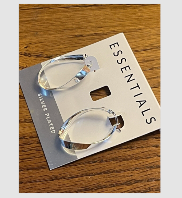 Essentials Polished Twisted Hoop Medium 1.58 inch Silver Plated Earrings