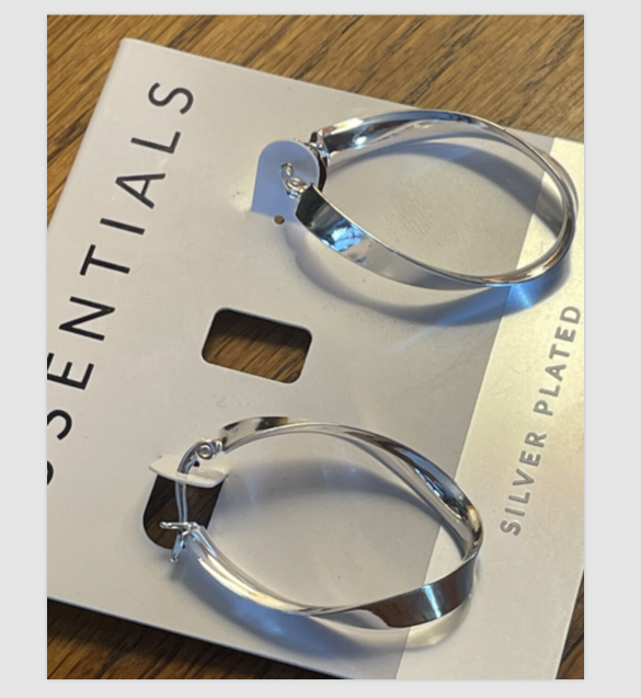 Essentials Polished Twisted Hoop Medium 1.58 inch Silver Plated Earrings