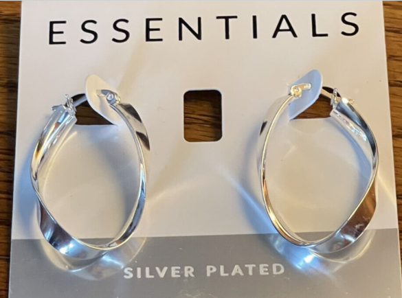 Essentials Polished Twisted Hoop Medium 1.58 inch Silver Plated Earrings
