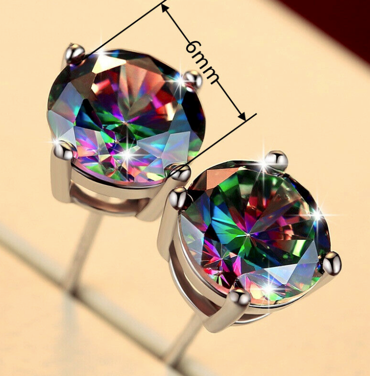 925 Sterling Silver Round Cut Mystic Topaz 6mm Earrings 🔥 🦄 FAN FAV 🦄 🔥
