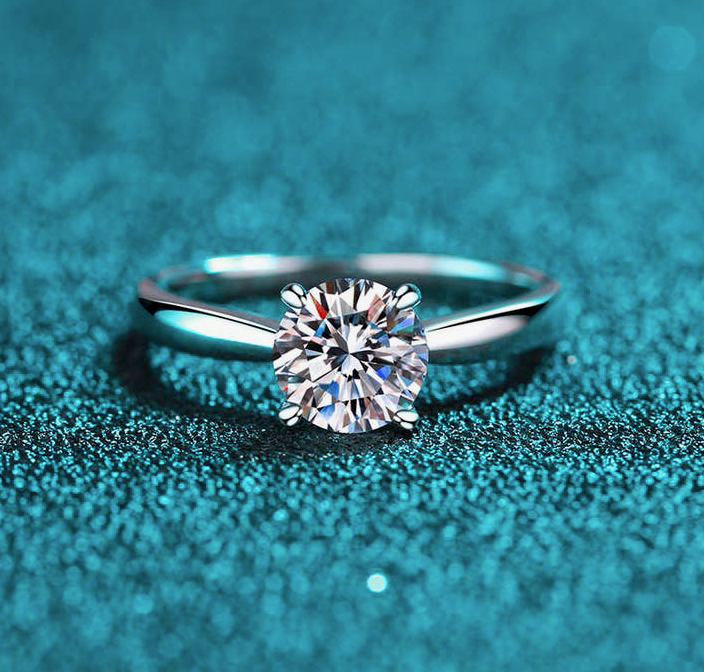 Four-Prong Moissanite Engagement Ring in 925 Sterling Silver