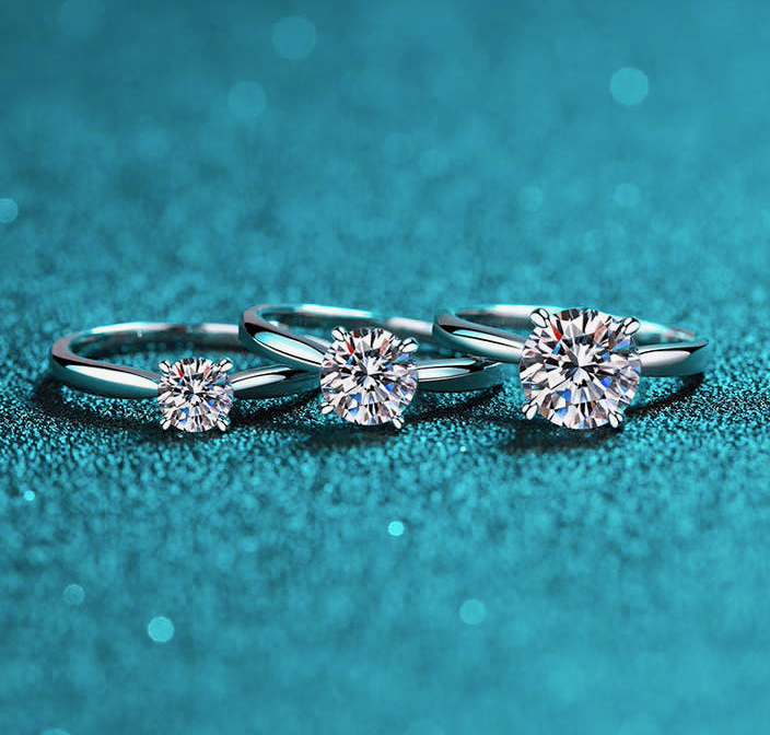 Four-Prong Moissanite Engagement Ring in 925 Sterling Silver