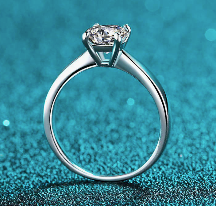 Four-Prong Moissanite Engagement Ring in 925 Sterling Silver