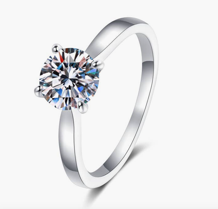 Four-Prong Moissanite Engagement Ring in 925 Sterling Silver
