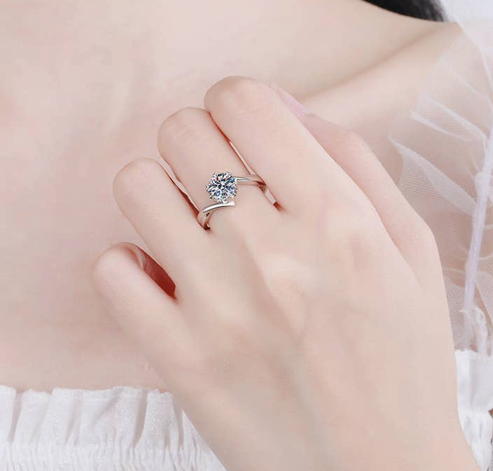 Snowflake Moissanite Engagement Ring in 925 Sterling Silver