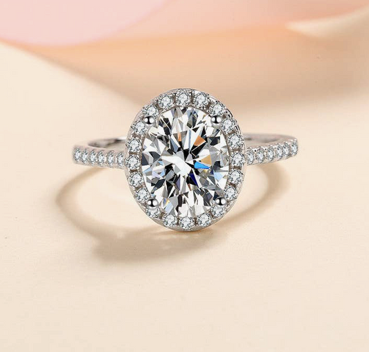 Oval Moissanite Engagement Ring in silver 925 Sterling Silver