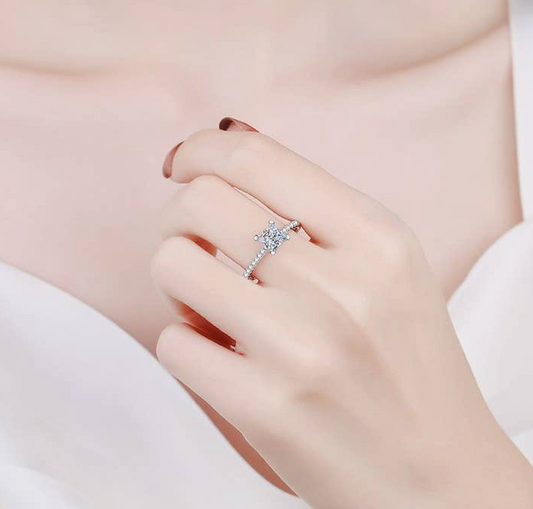 Four-Prong Moissanite Engagement Ring  in 925 Sterling Silver