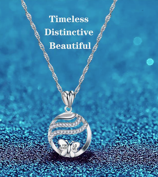 EM  18k White Gold Plated  CZ  Diamond Butterfly  Necklace