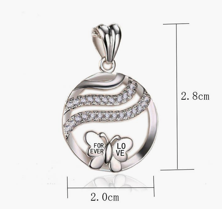 EM 18k White Gold Plated CZ Diamond Butterfly Necklace