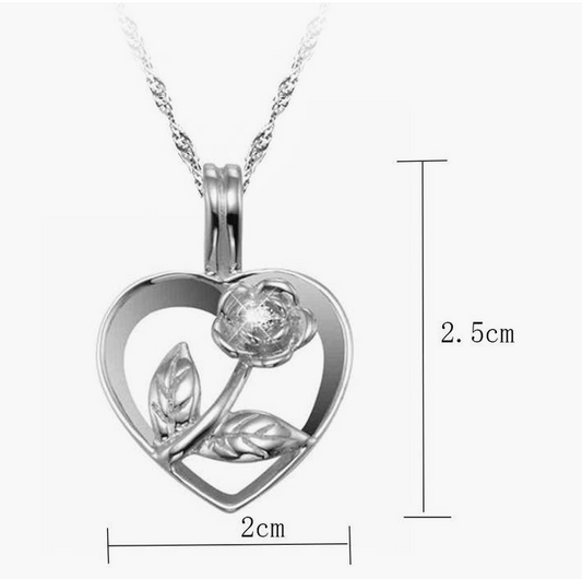 EM  18k White Gold Plated Created Diamond Rose Heart Necklace  (  Pre Order )