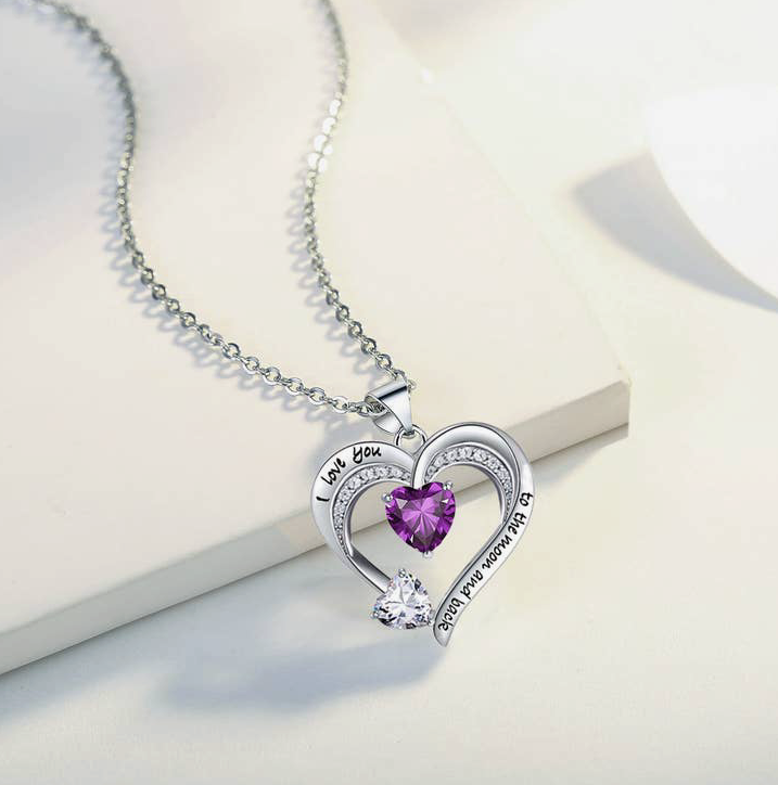 EM White Gold Filled Heart CZ Diamond Engraved Heart Necklace