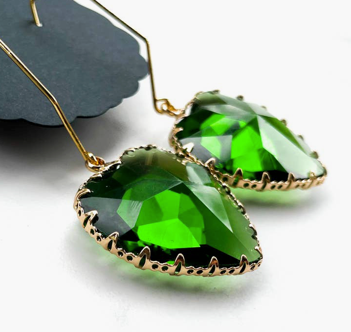 Amore in Emerald ~ 18K Gold Stainless Steel Austrian Crystal Earrings