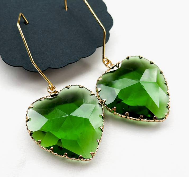 Amore in Emerald ~ 18K Gold Stainless Steel Austrian Crystal Earrings