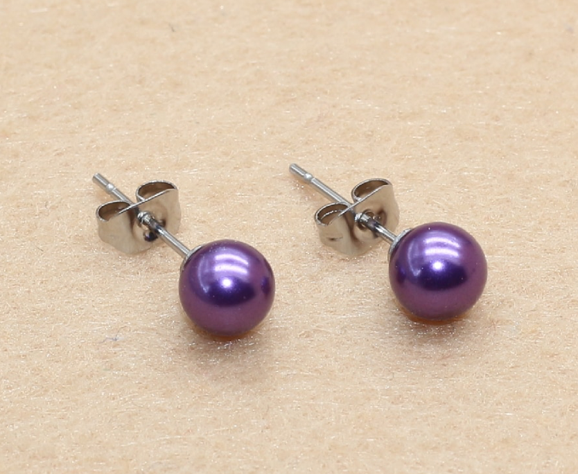 Genuine Freshwater Purple Earrings on Stainless Steel Post Back