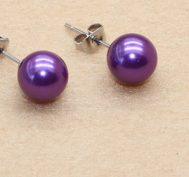 Genuine Freshwater Purple Earrings on Stainless Steel Post Back