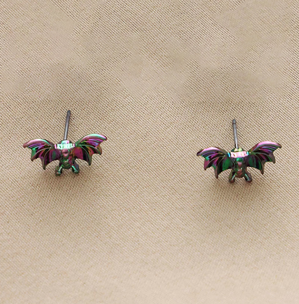 Halloween Oil Spill Holographic Bat Post Back Earrings