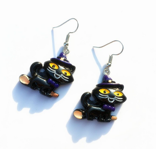Halloween Black Cat Earrings