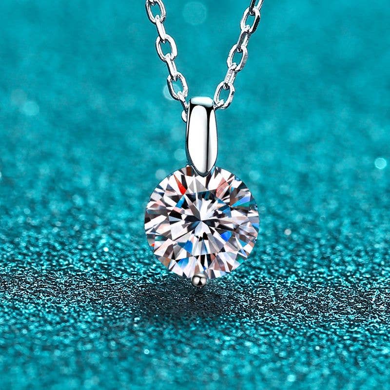 Solitaire Moissanite Pendant Necklace in 925 Sterling Silver ( Certified )