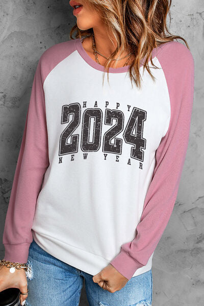 Letter Graphic Long Sleeve Round Neck T Shirt Top