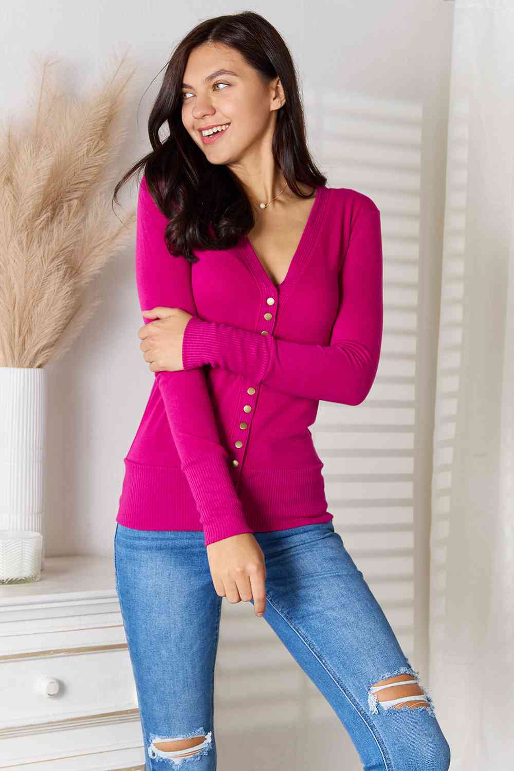 Zenana Full Size V Neck Long Sleeve Cardigan
