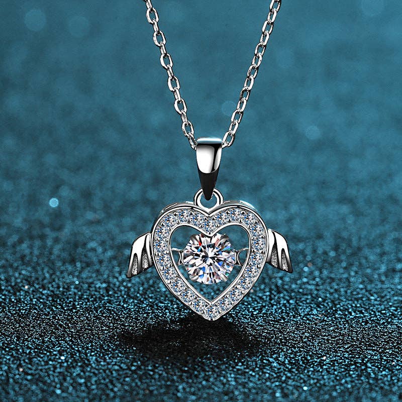 Dancing Moissanite Heart Necklace in 925 Sterling Silver ( Certified )