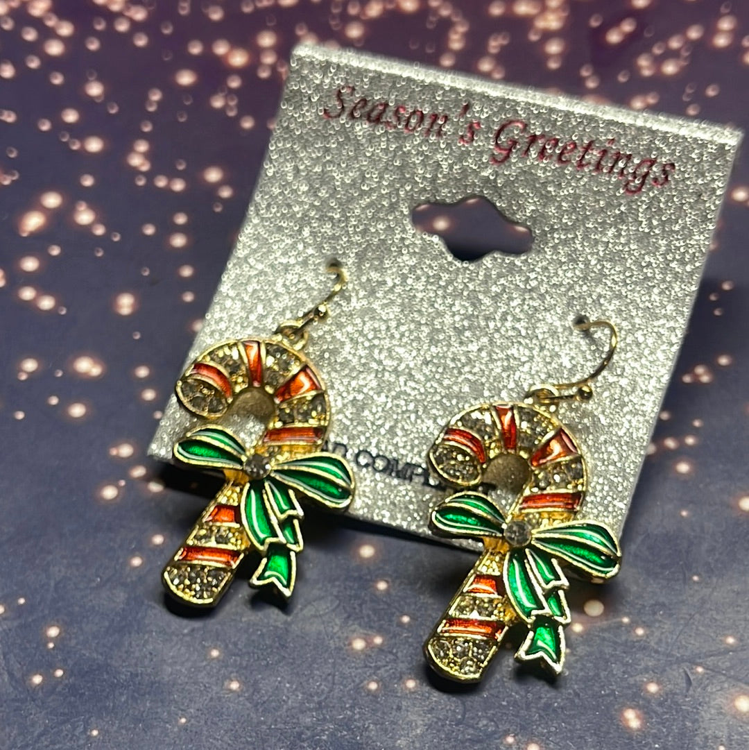 Candy Cane with Bow Multicolor Christmas Earrings
