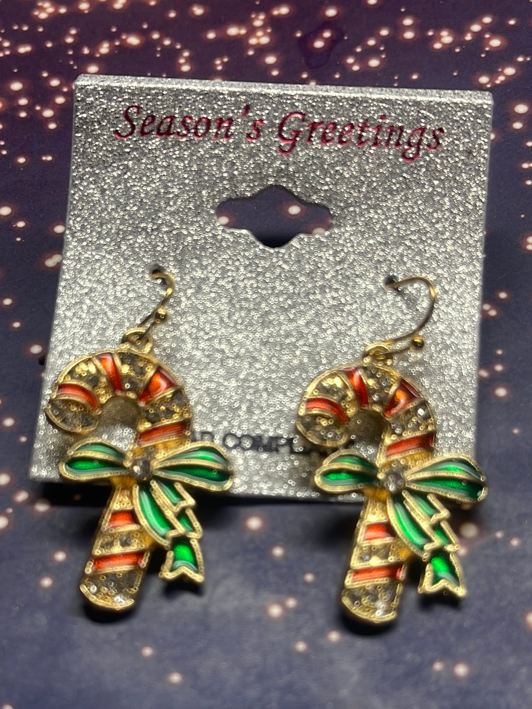Candy Cane with Bow Multicolor Christmas Earrings