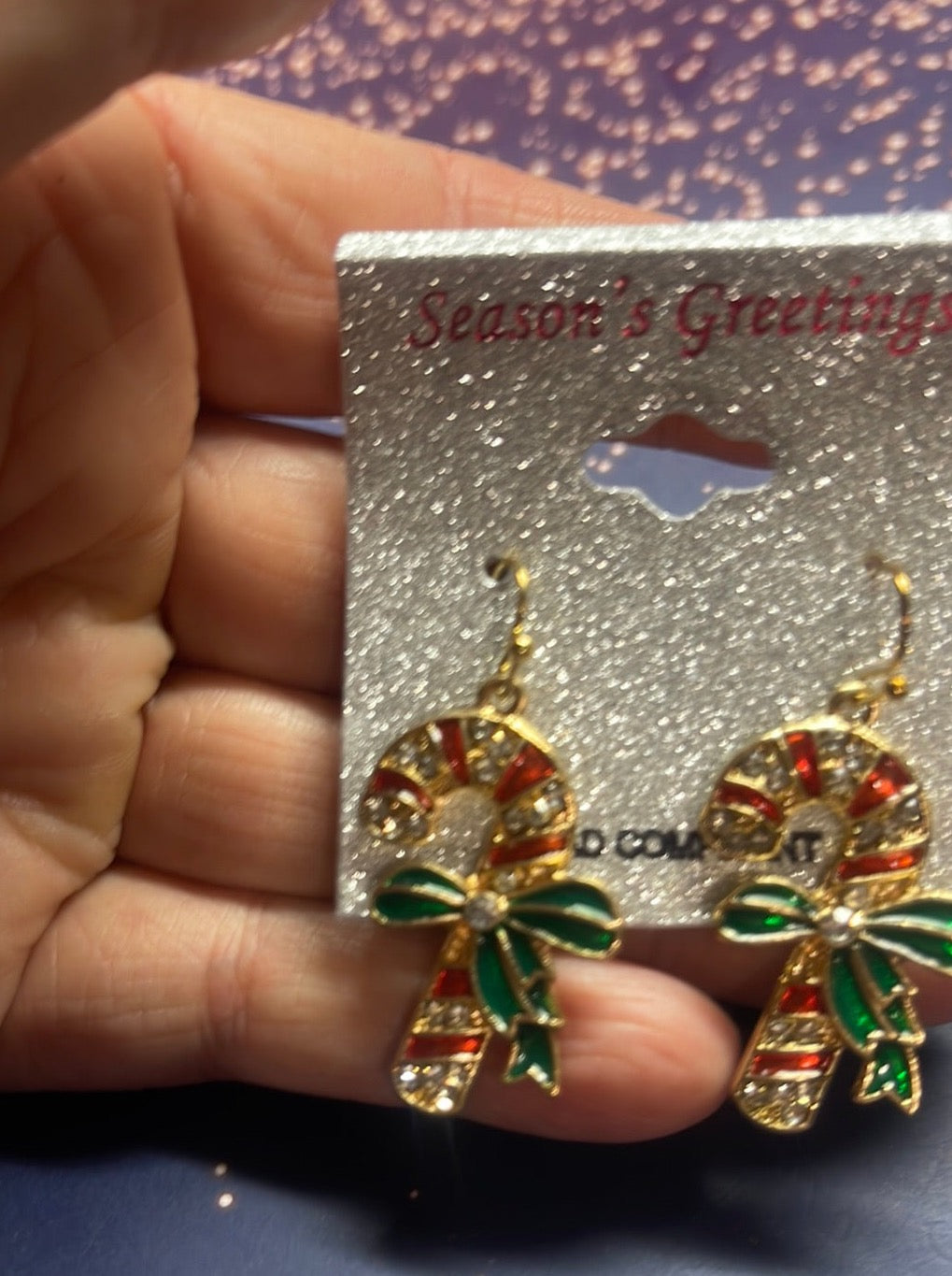 Candy Cane with Bow Multicolor Christmas Earrings