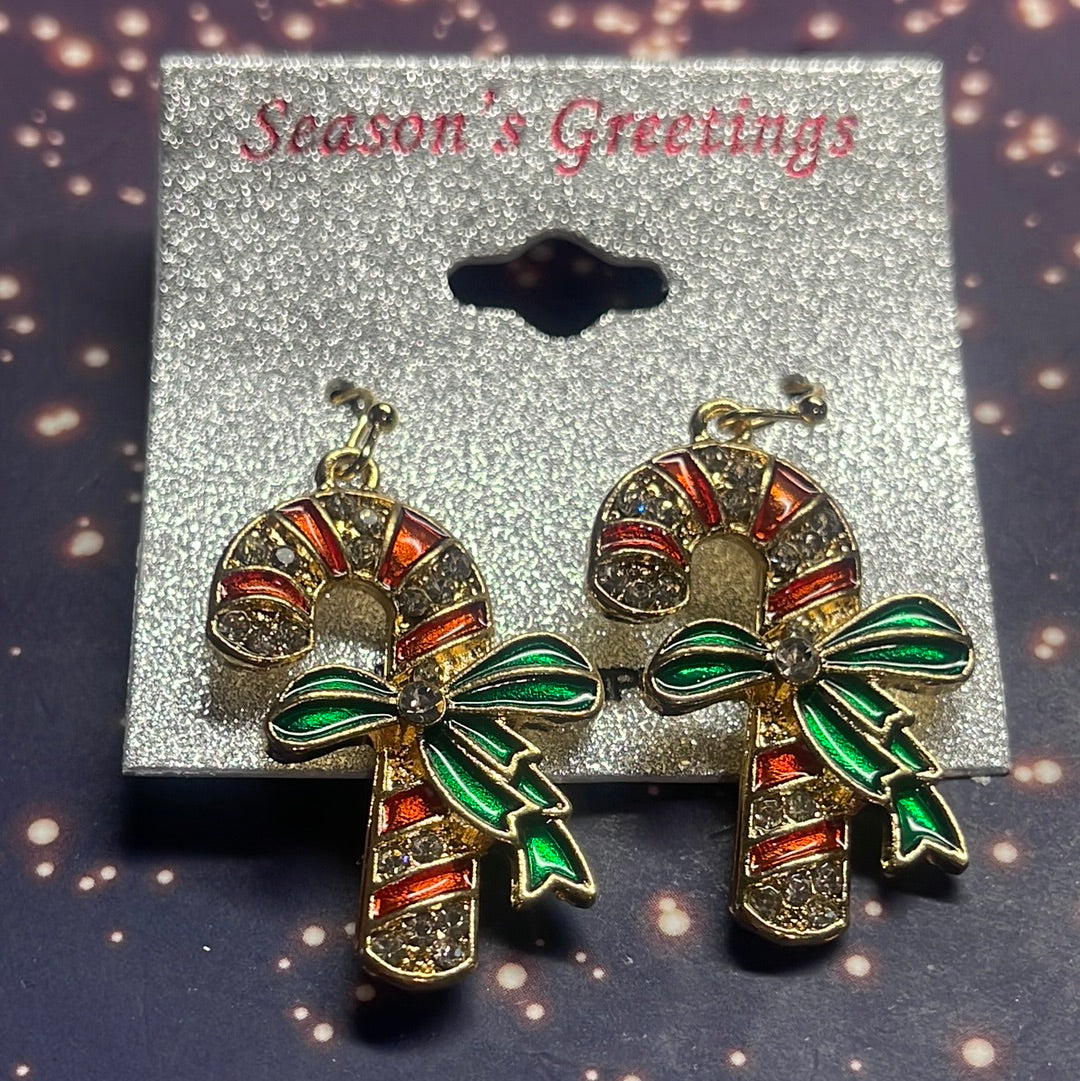 Candy Cane with Bow Multicolor Christmas Earrings