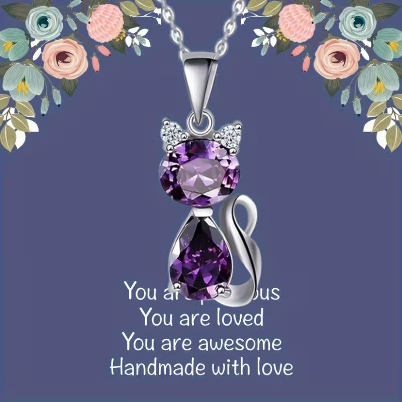 Cat Pendant Purple Necklace
