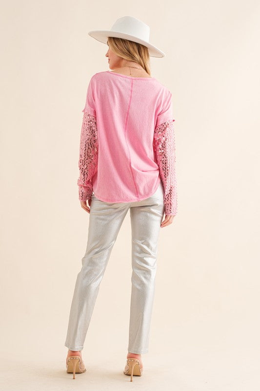Star Printed Shoulder Sequin SLV  Top