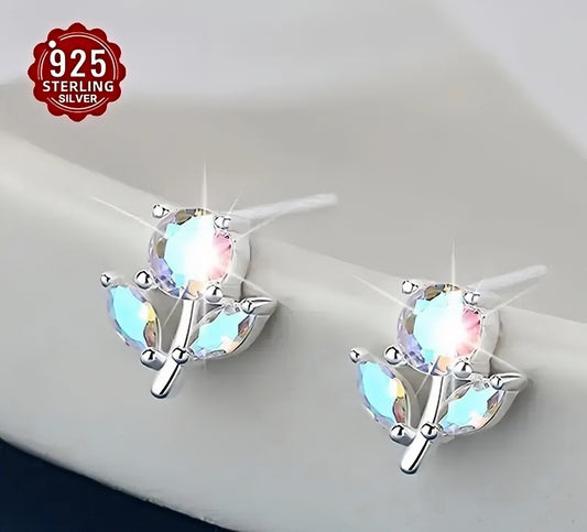Flower Bloom Iridescent Stud Post Earrings