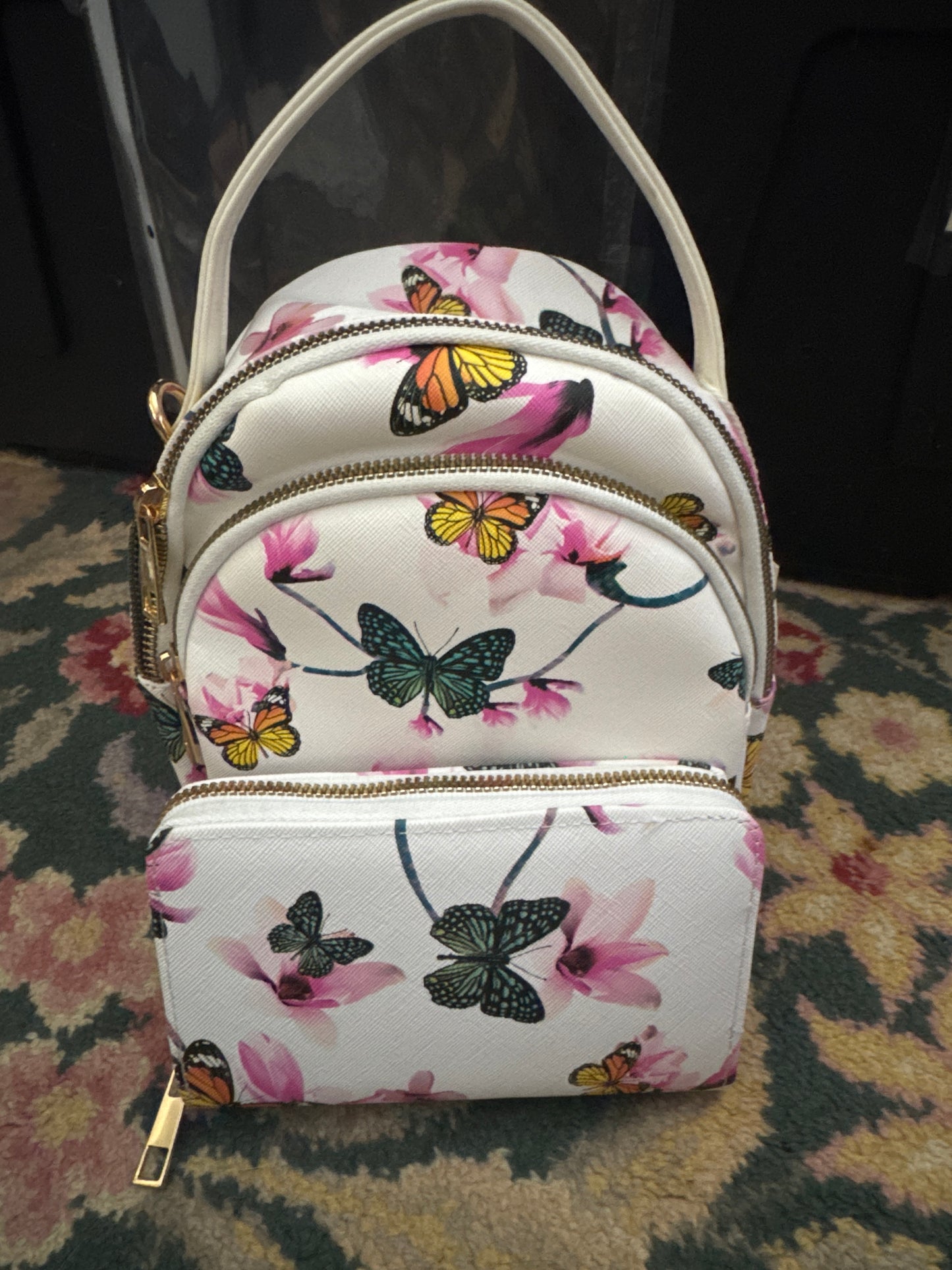 Butterfly backpack wallet set