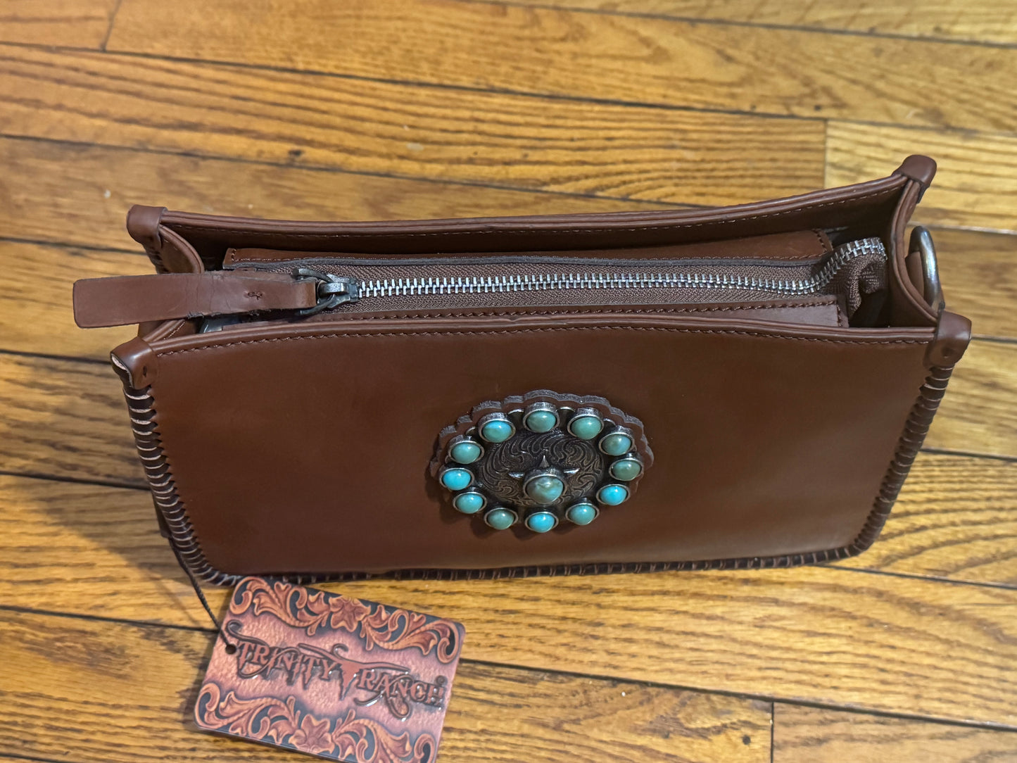 Montana West Trinity Ranch Ranch Genuine Leather Shoulder Handbag- Coffee Brown