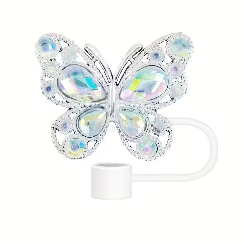 Butterfly Straw Topper Tip Cover Multicolor Iridescent