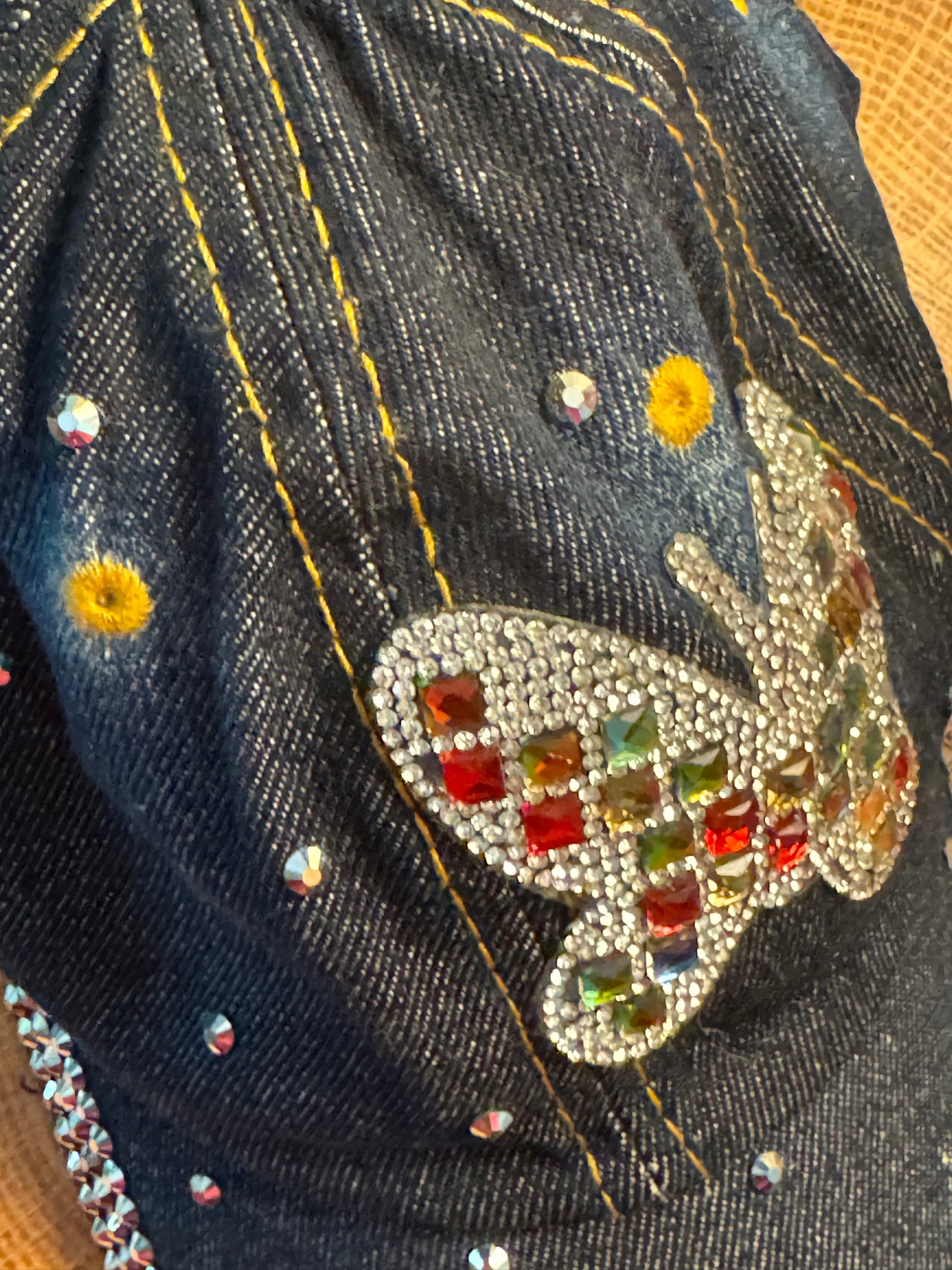 Butterfly Bling Blue  Denim Multicolor Baseball Hat Cap