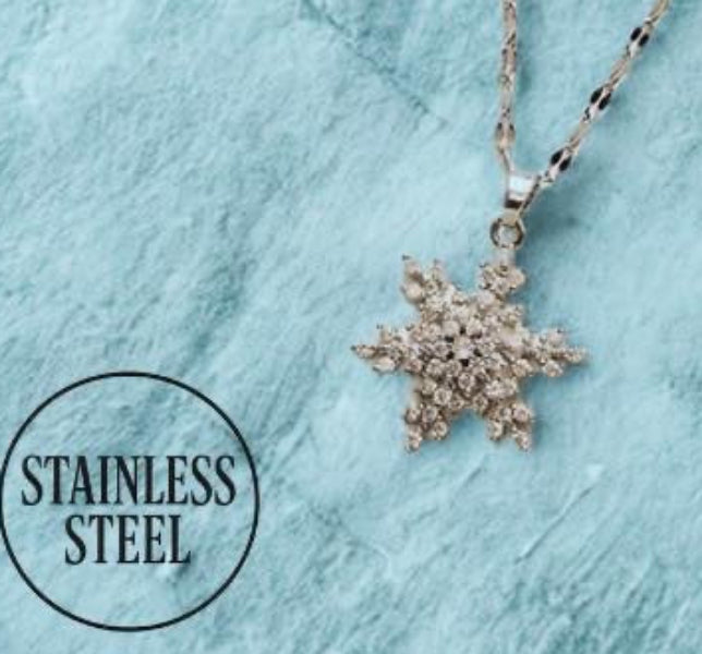 Snowflake Spinner 18K Cubic Zirconia White Gold Titanium Stainless Steel Necklace