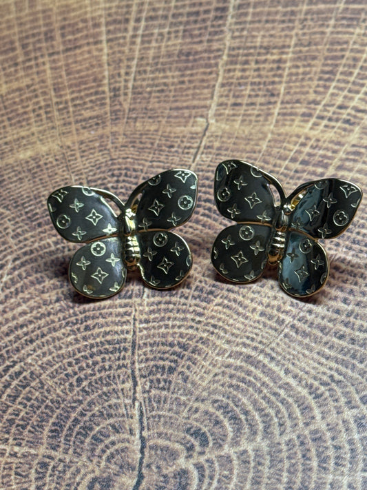 Stainless Steel Butterfly Gold Stud Post Back Earrings