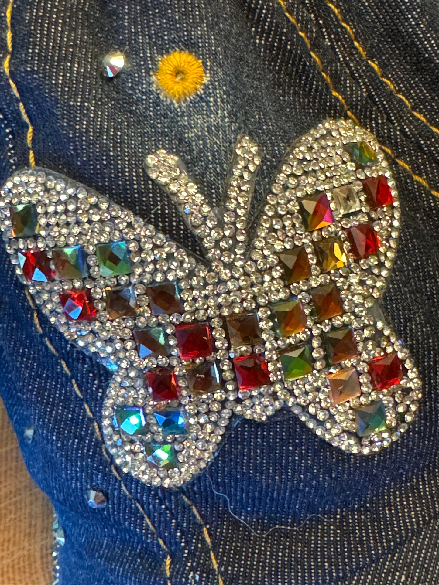 Butterfly Bling Blue  Denim Multicolor Baseball Hat Cap