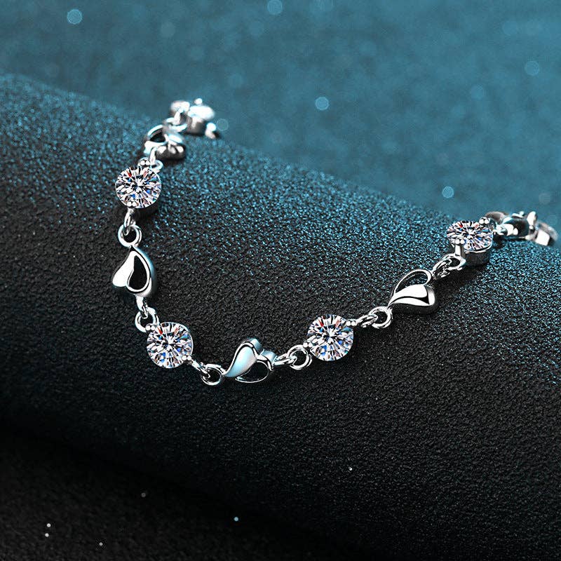 Dainty Heart Moissanite Bracelet in 925 Sterling Silver 3.5 ct