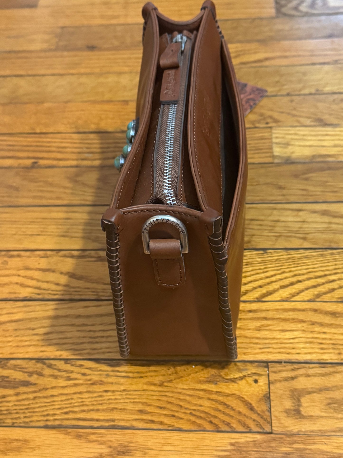 Montana West Trinity Ranch Ranch Genuine Leather Shoulder Handbag- Coffee Brown