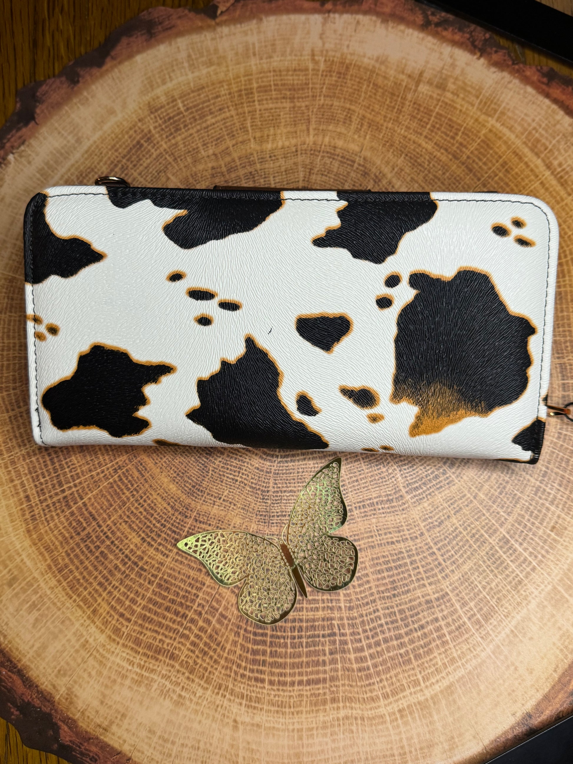 Cow Print Turn Lock Crossbody Wallet Backside