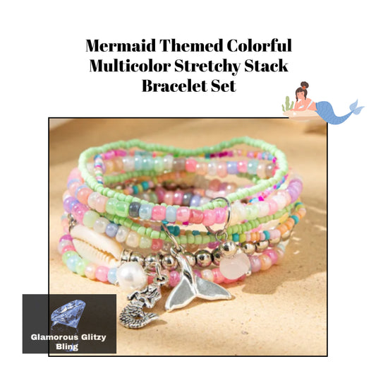 Mermaid Grotto Multicolor Stretchy Stack Bracelet Set