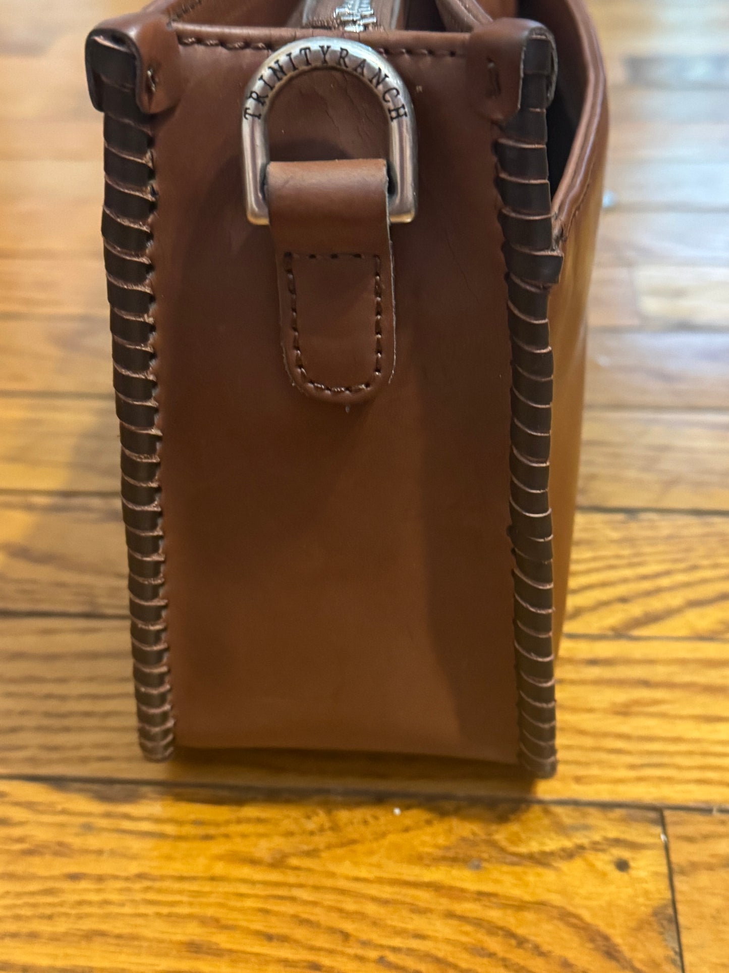 Montana West Trinity Ranch Ranch Genuine Leather Shoulder Handbag- Coffee Brown