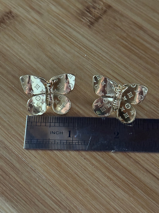 Stainless Steel Butterfly Gold Stud Post Back Earrings