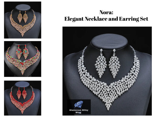 Nora ~  Cubic Zirconia Fashion Bridal Prom Necklace Earrings Set