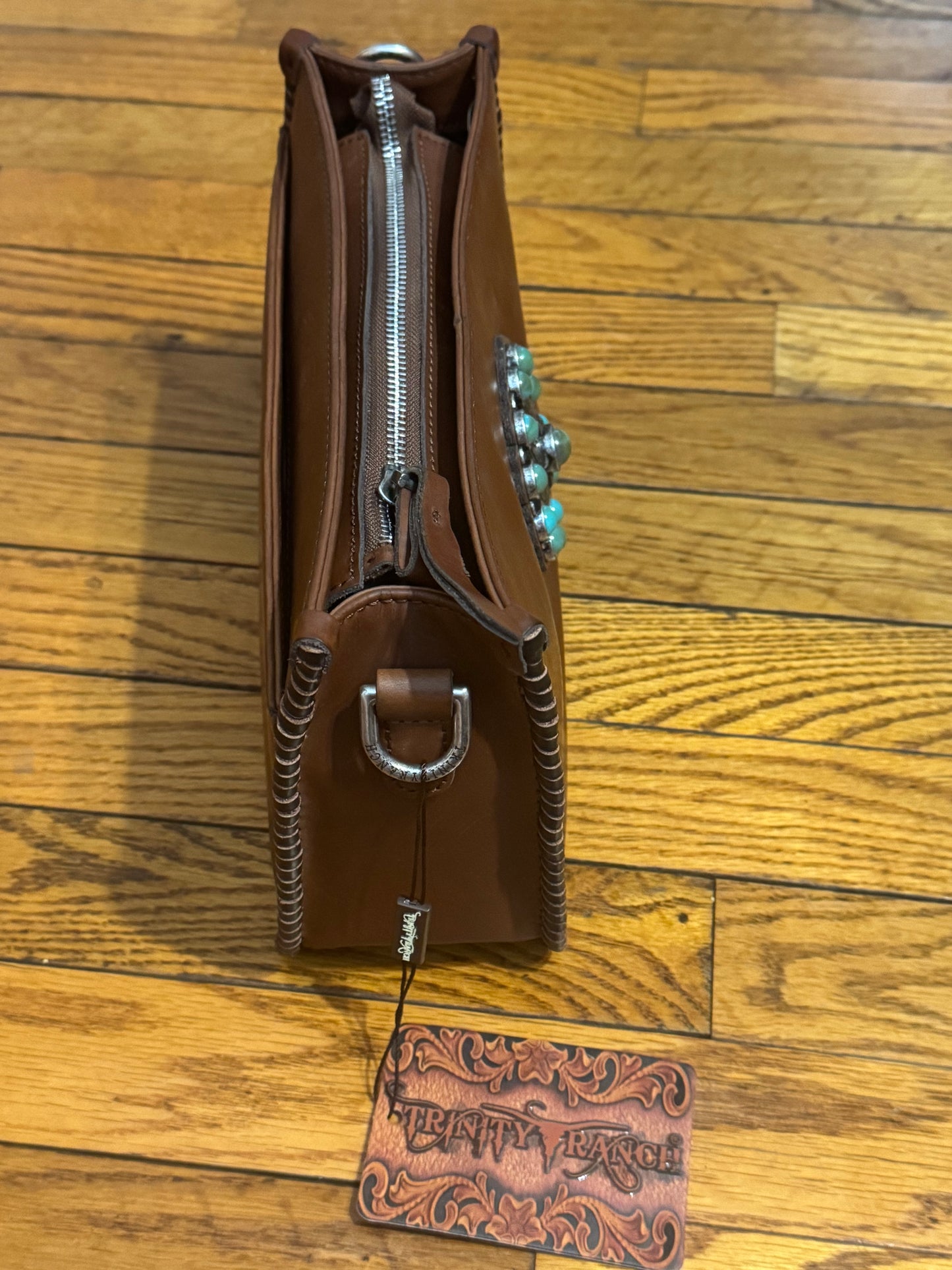 Montana West Trinity Ranch Ranch Genuine Leather Shoulder Handbag- Coffee Brown