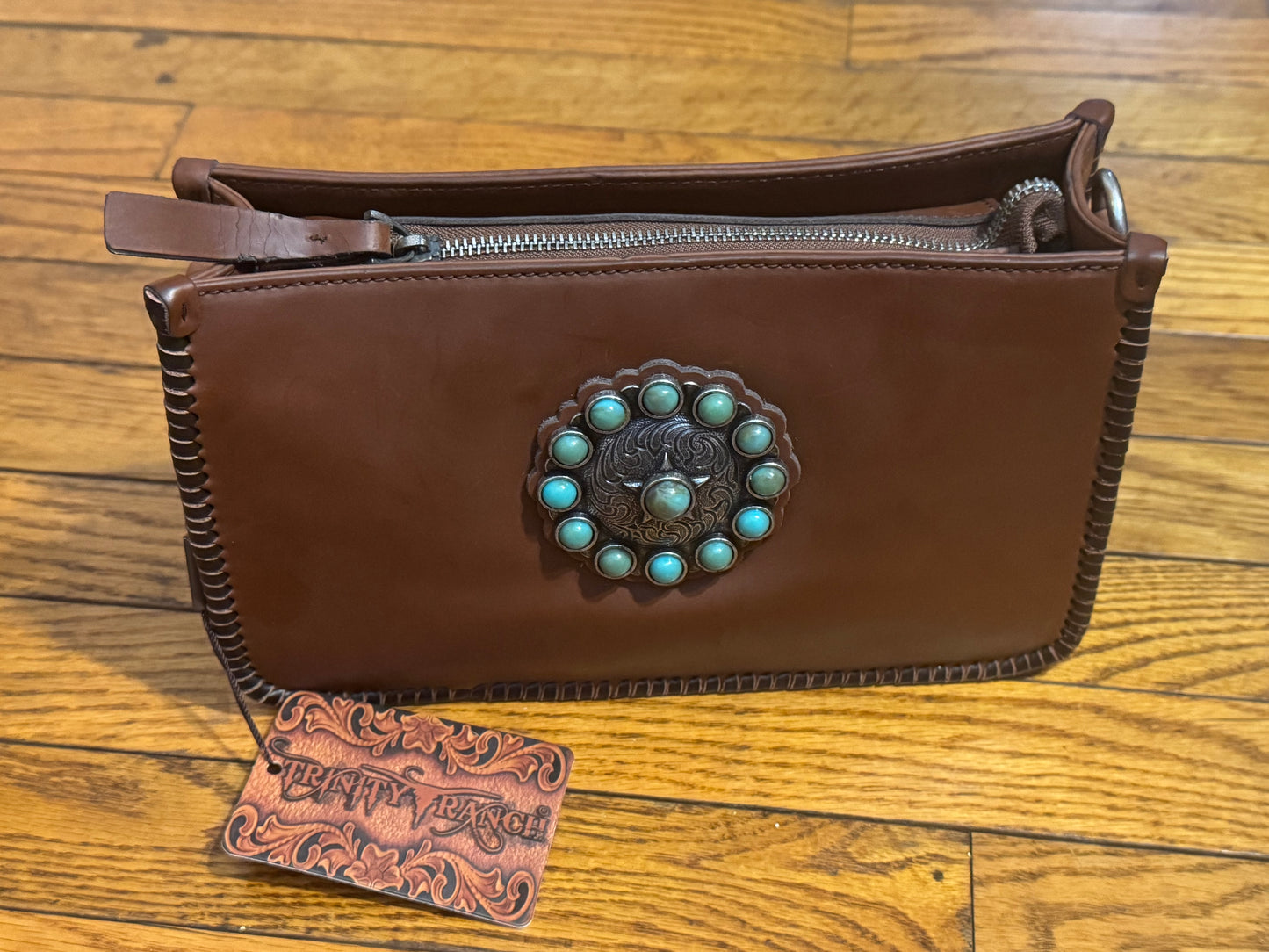 Montana West Trinity Ranch Ranch Genuine Leather Shoulder Handbag- Coffee Brown