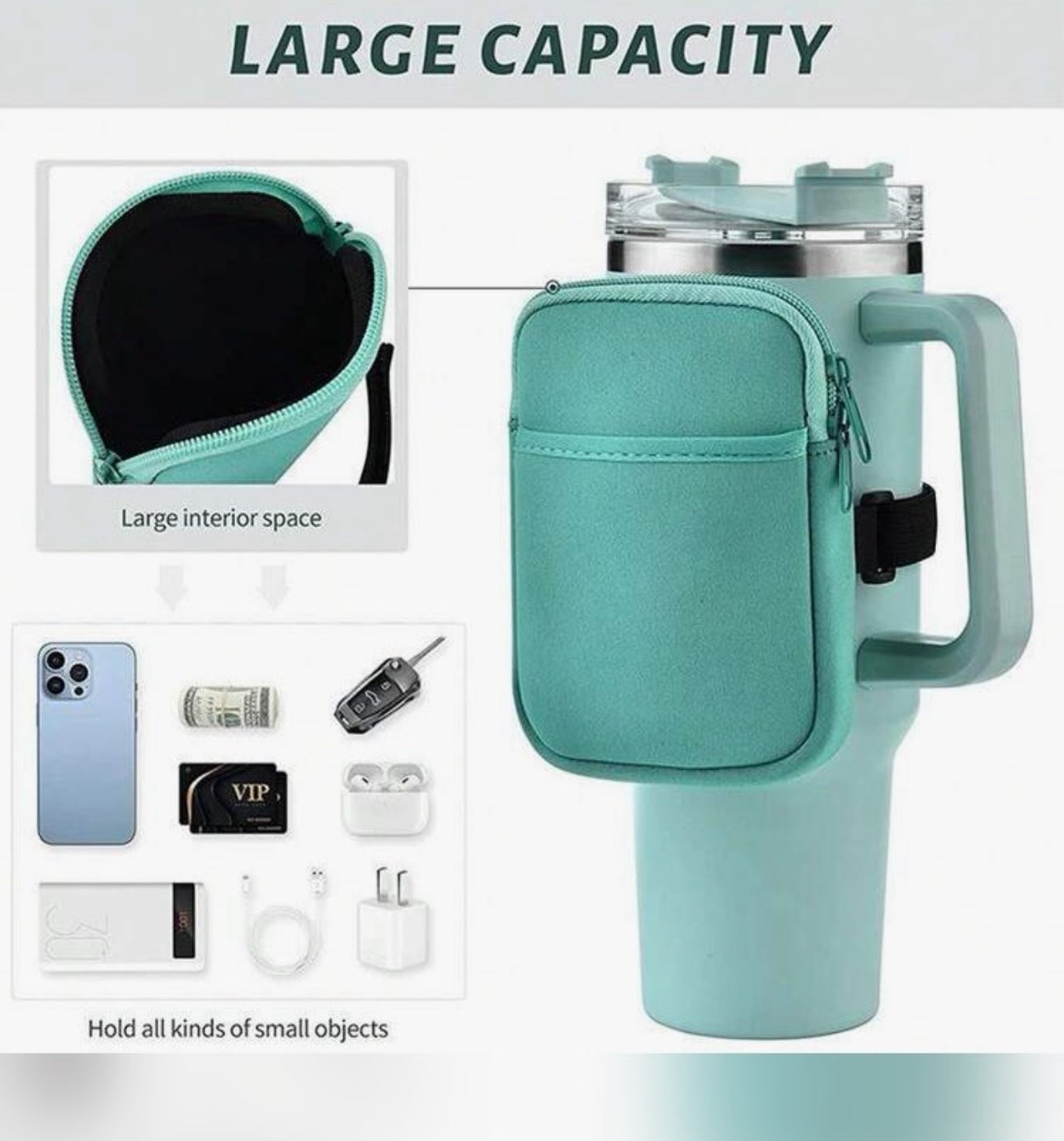 Mint Green Tumbler Cup Holder Bag